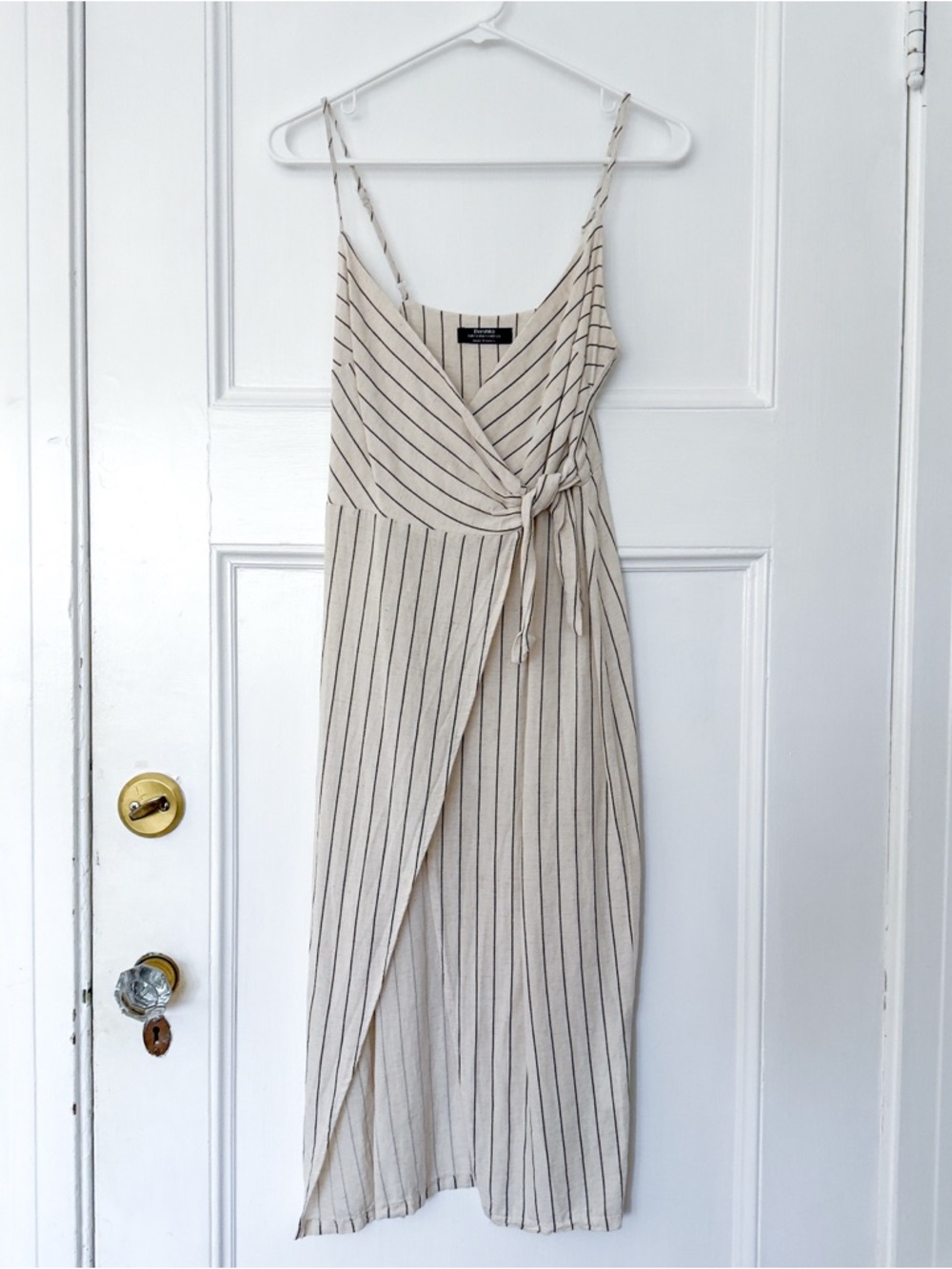 Bershka Cream and Black Striped Wrap Midi Dress